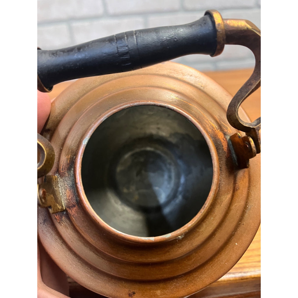 Antique 19th Century Copper Tea Kettle Teapot Hand Engraved Floral Victorian Primitive