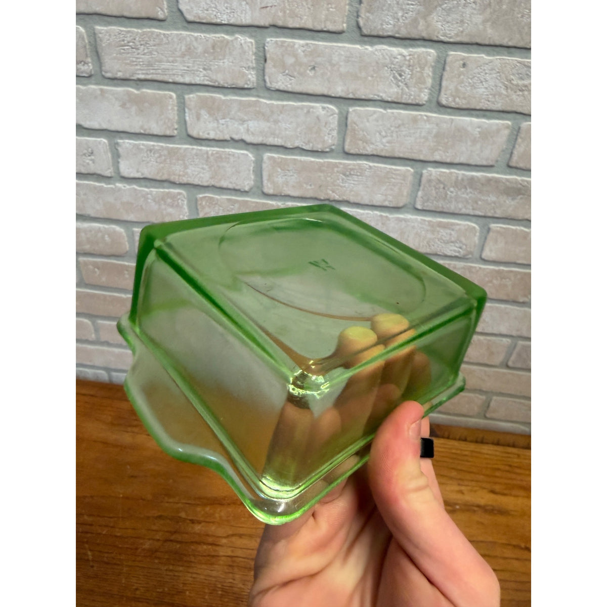 Vintage Anchor Hocking Refrigerator Covered Dish Green Depression Uranium Glass Glows