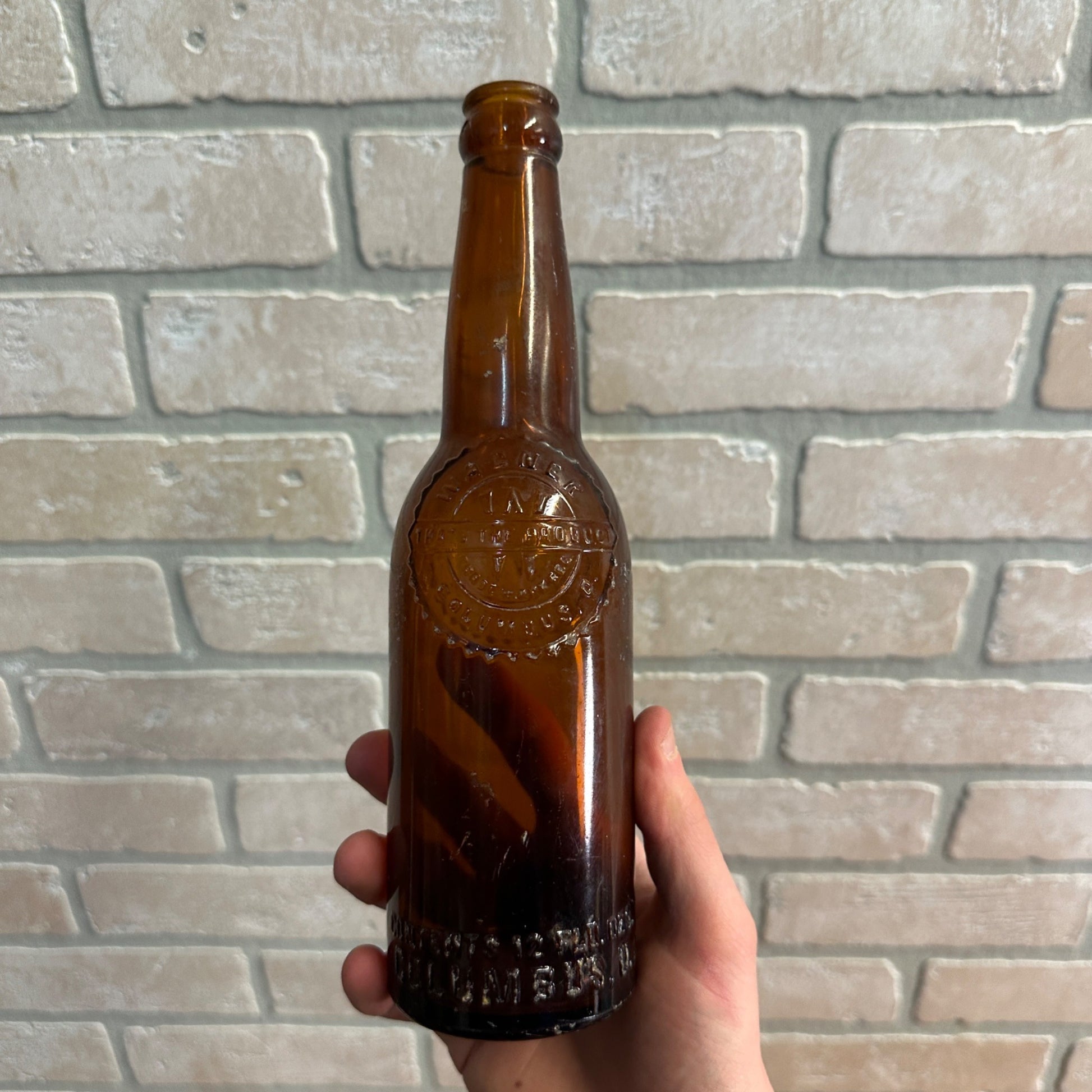 Antique August Wagner Beer Bottle Amber Columbus Ohio 12 Fl Oz