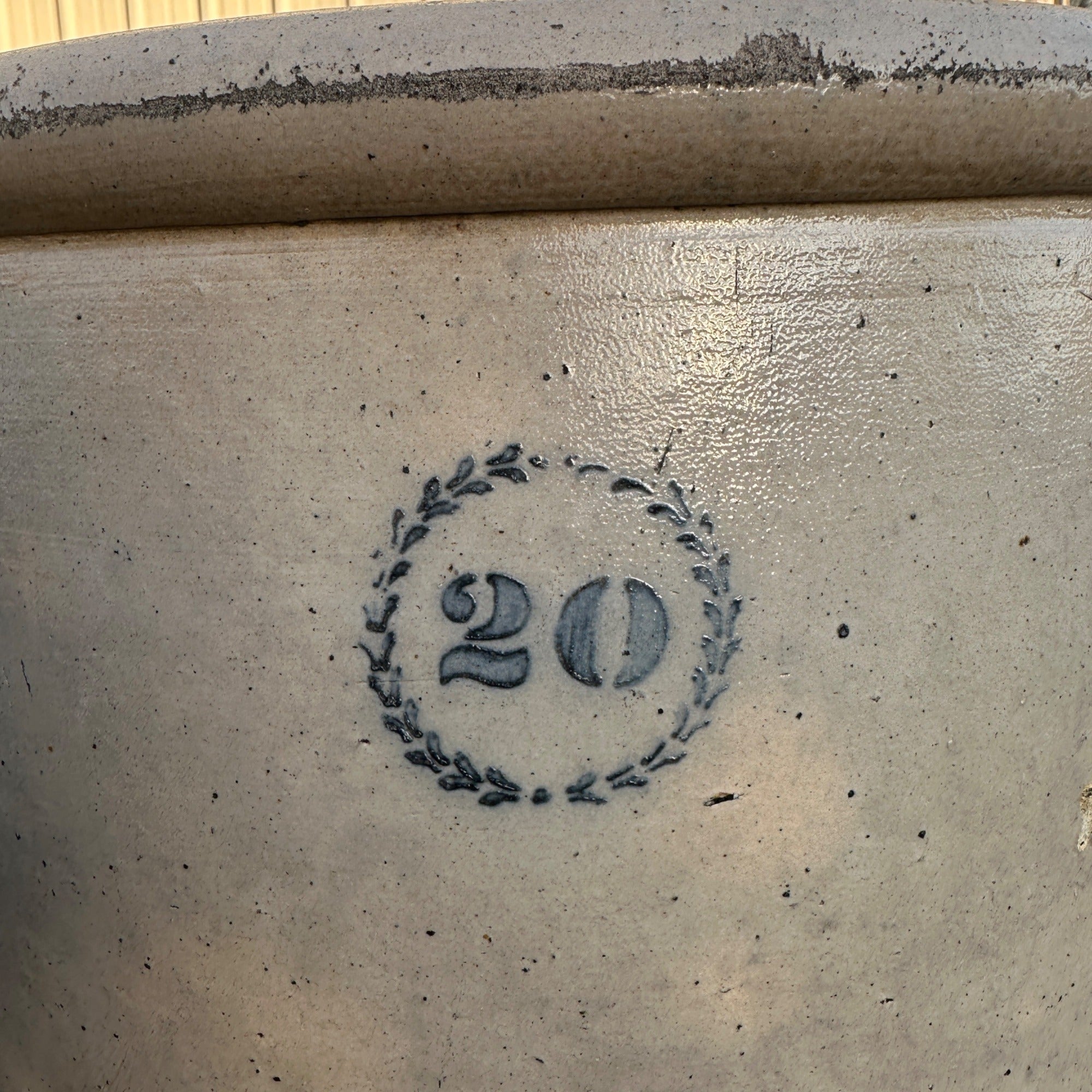 RARE Antique 19th Century J. Pech & Sons 20 Gallon Stoneware Crock Macomb ILL