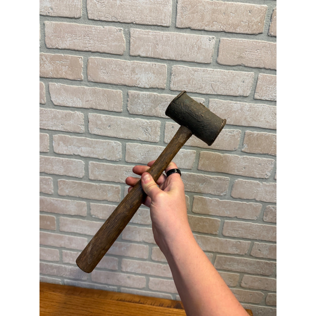 Antique Solid Brass Hammer Mallet & Wood Handle 3lb 8oz