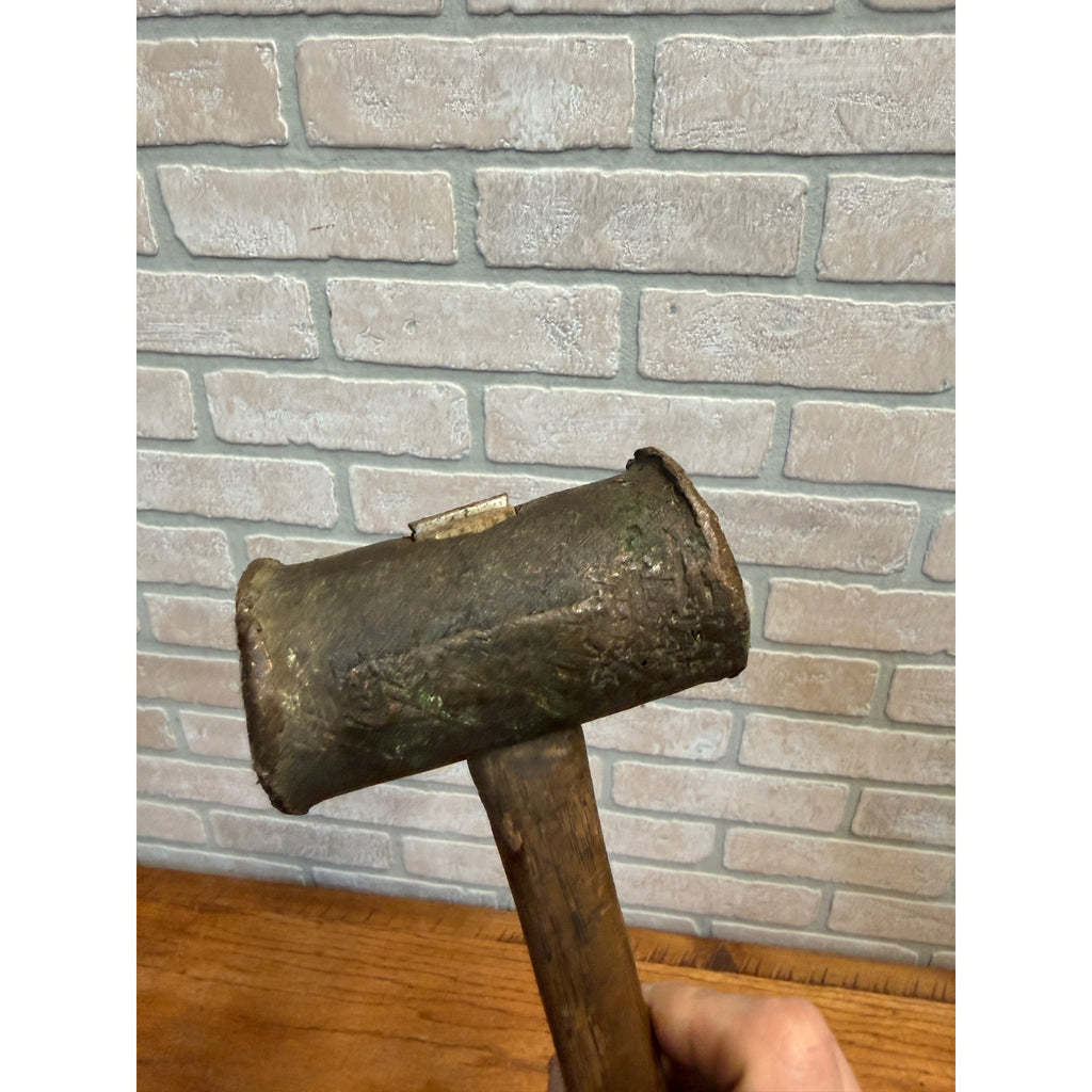 Antique Solid Brass Hammer Mallet & Wood Handle 3lb 8oz