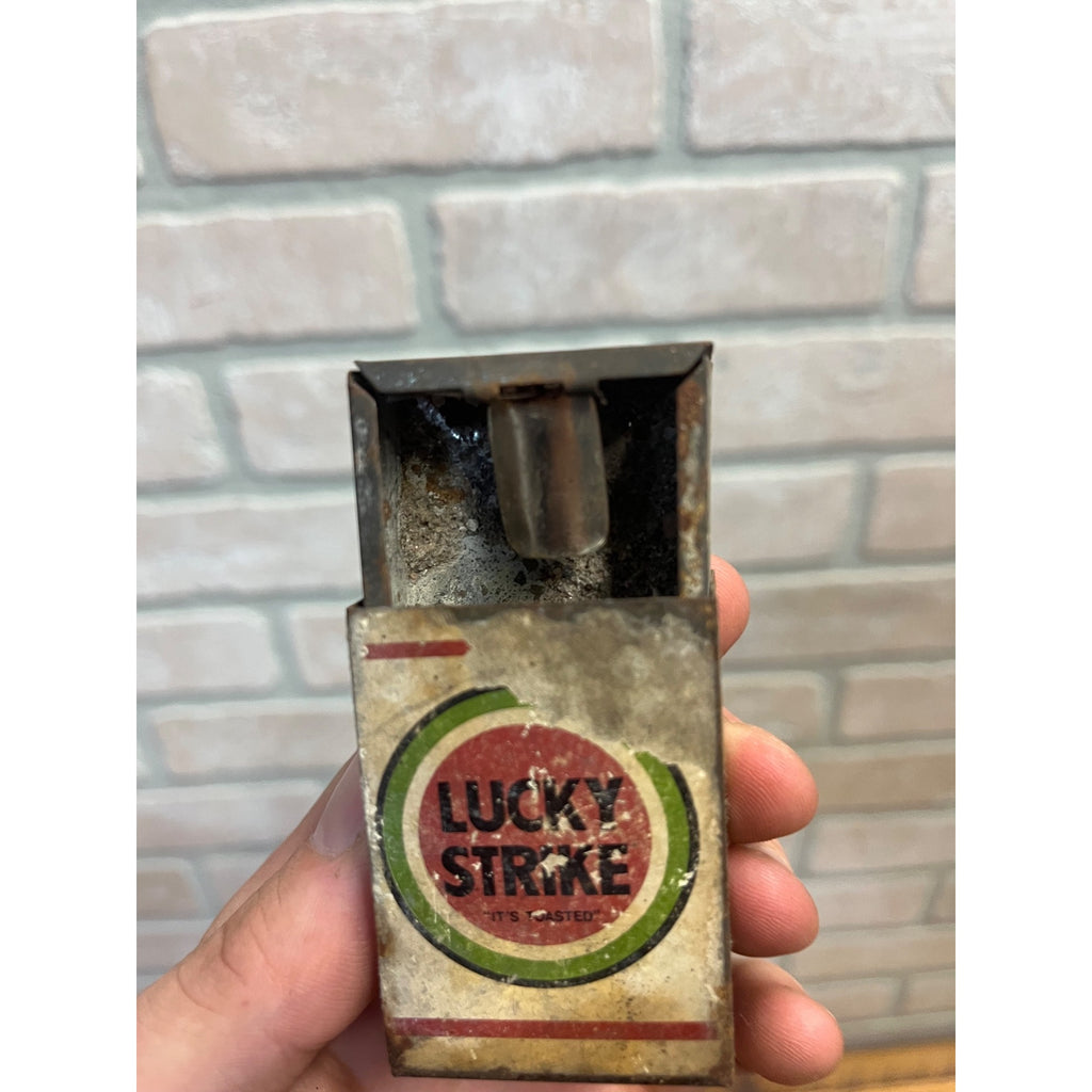 Vintage 60s Lucky Strike Cigarettes Handheld Metal Pocket Ashtray Box Well Loved