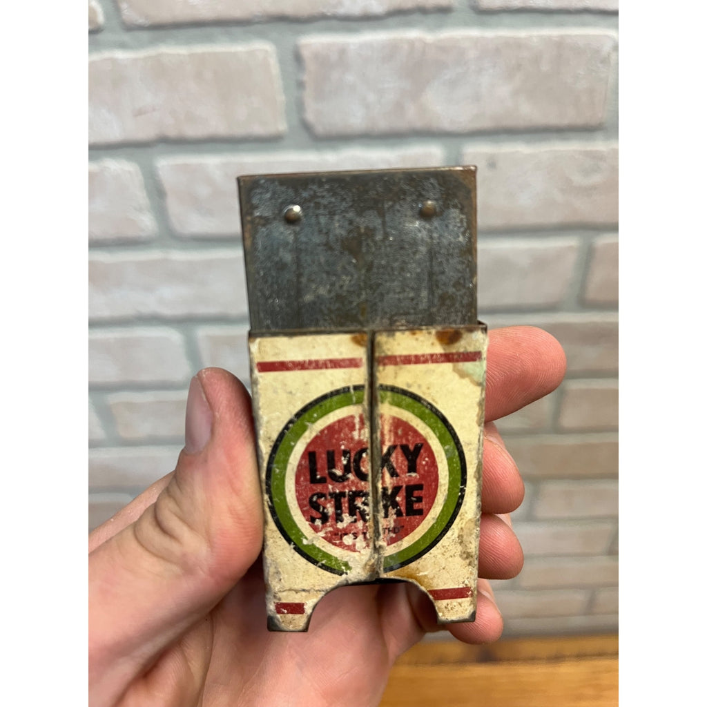 Vintage 60s Lucky Strike Cigarettes Handheld Metal Pocket Ashtray Box Well Loved