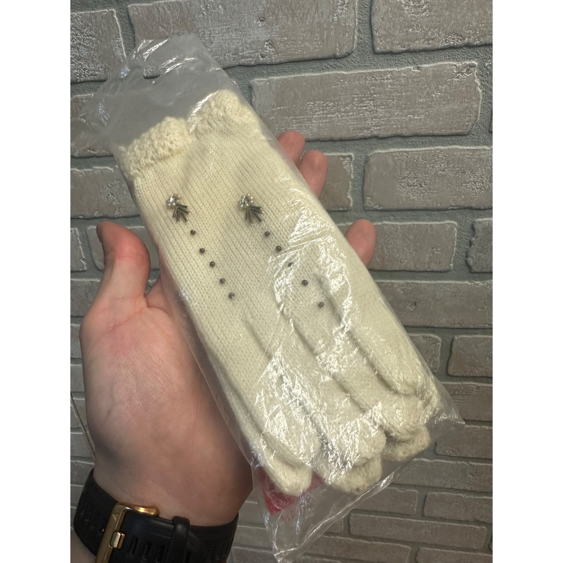 Vintage 1950s Lee Begman NOS Ladies White Beaded Gloves Nylon New Deadstock