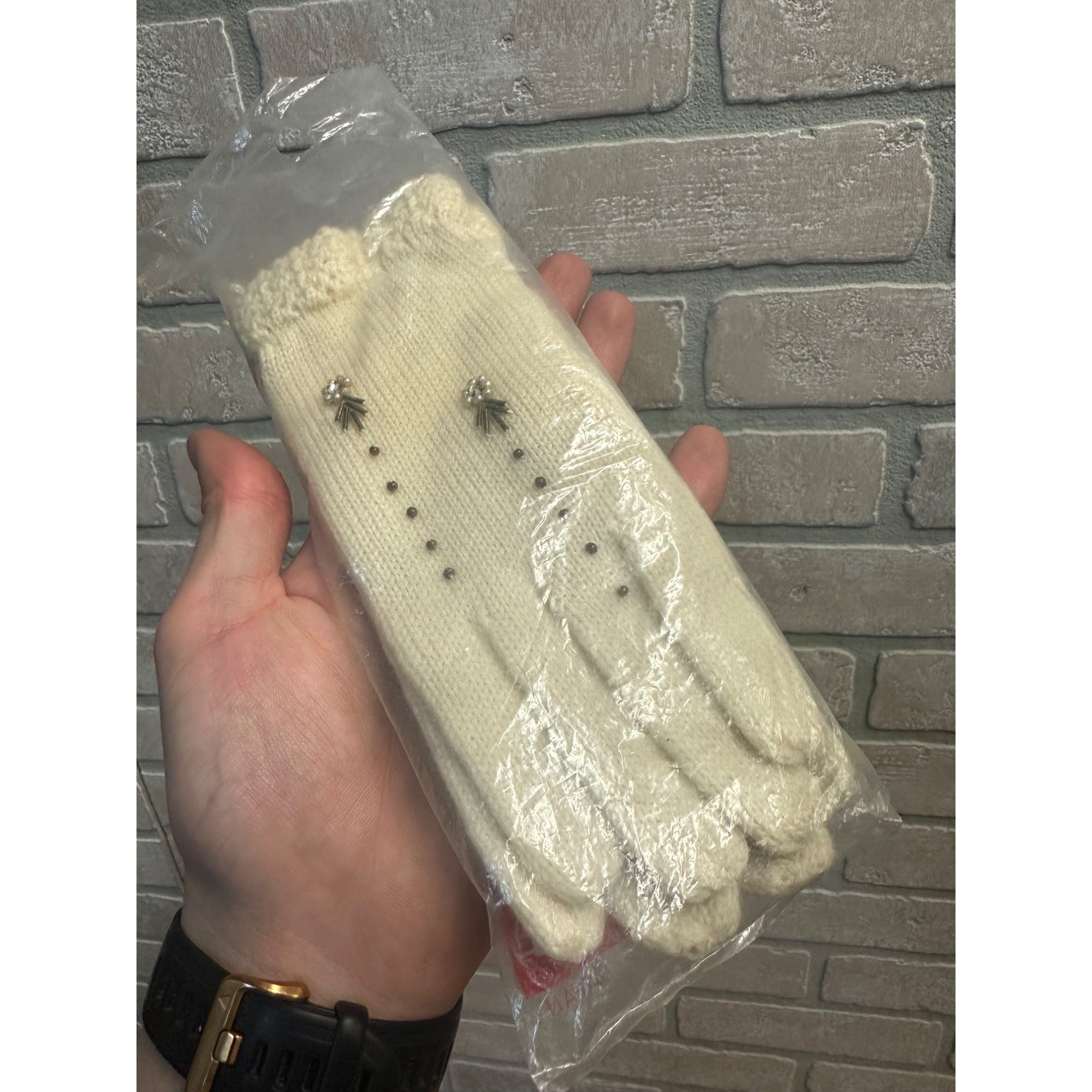 Vintage 1950s Lee Begman NOS Ladies White Beaded Gloves Nylon New Deadstock