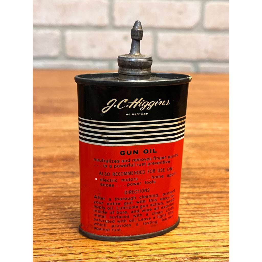 Vintage J.C. Higgins Gun Oil Lead Top 3 Oz Tin Can Advertising Oiler