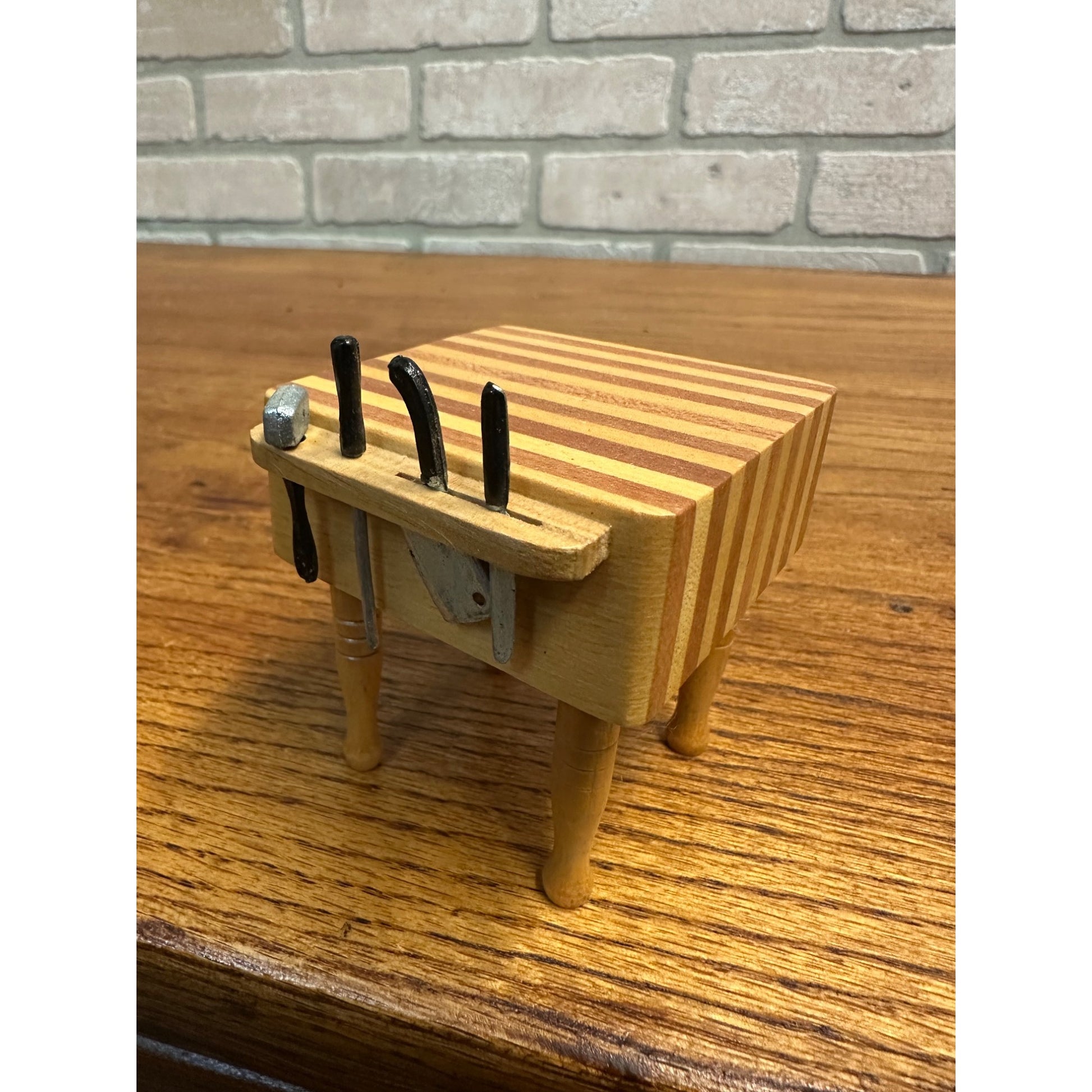 Vintage Dollhouse Miniatures 1:12 Butcher Block Table w/ Knives - Handicraft Designs