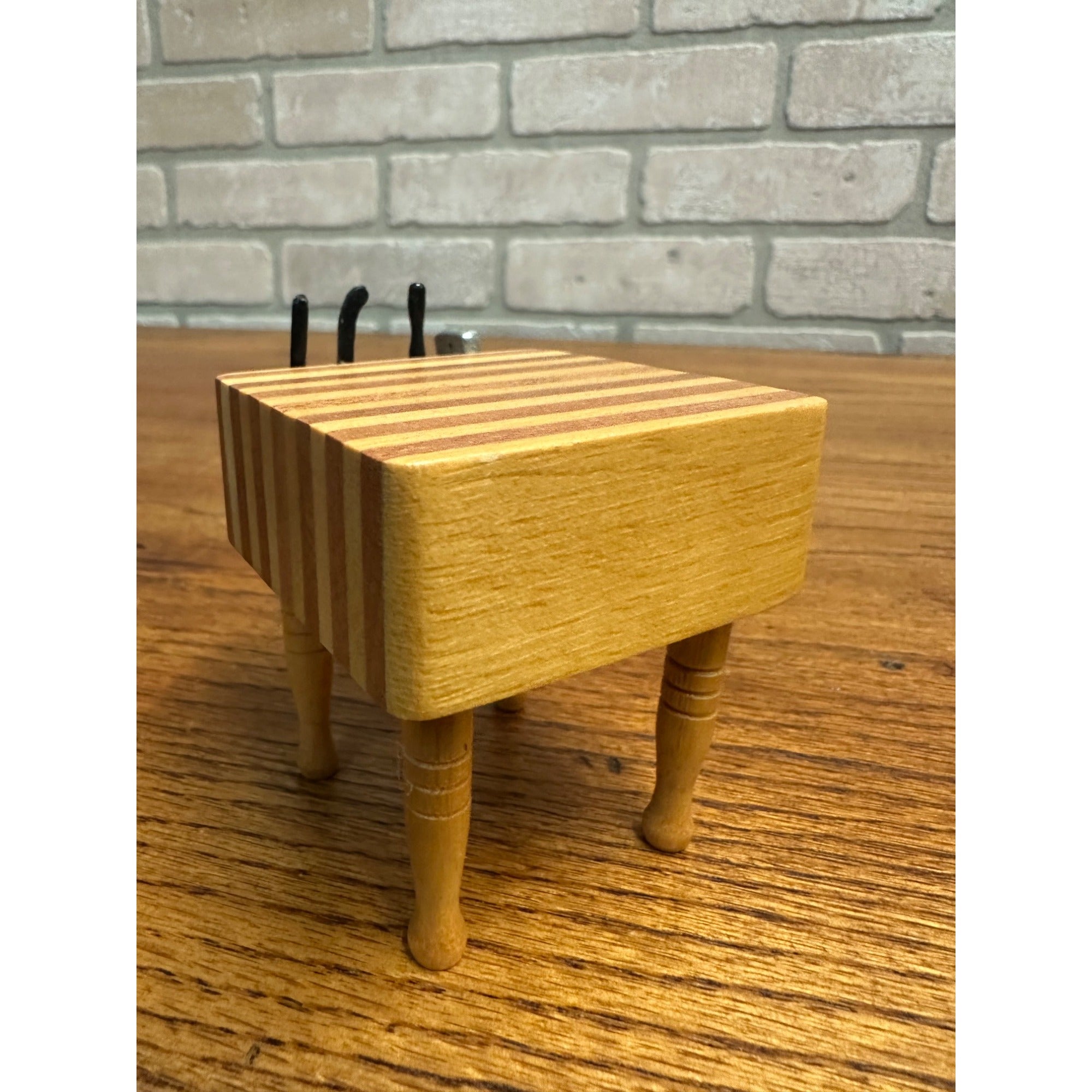 Vintage Dollhouse Miniatures 1:12 Butcher Block Table w/ Knives - Handicraft Designs