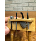 Vintage Dollhouse Miniatures 1:12 Butcher Block Table w/ Knives - Handicraft Designs