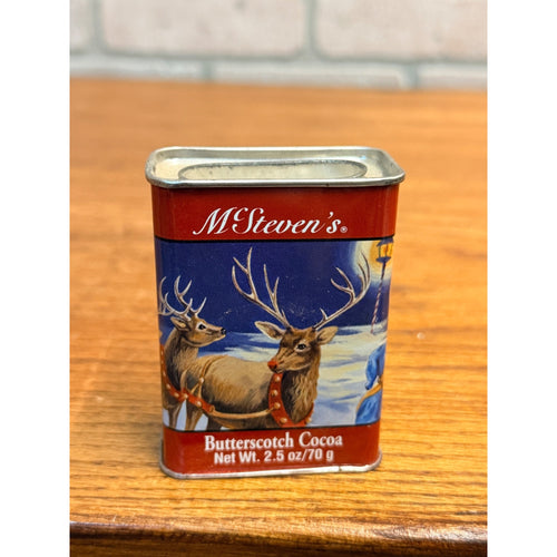 Vintage McStevens Hot Cocoa Tin Can Collectible Christmas Reindeer Santa