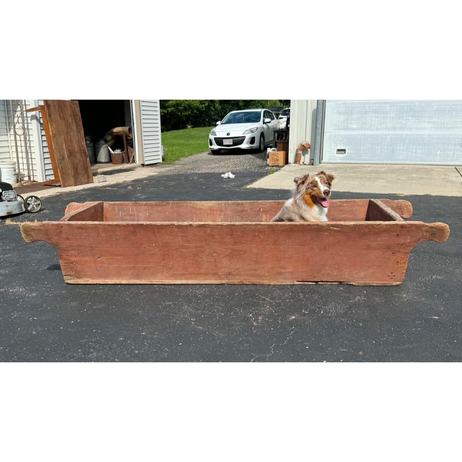 Antique Primitive 19th c. Farm Feed / Grain Trough Bin Original Red Paint Planter Display