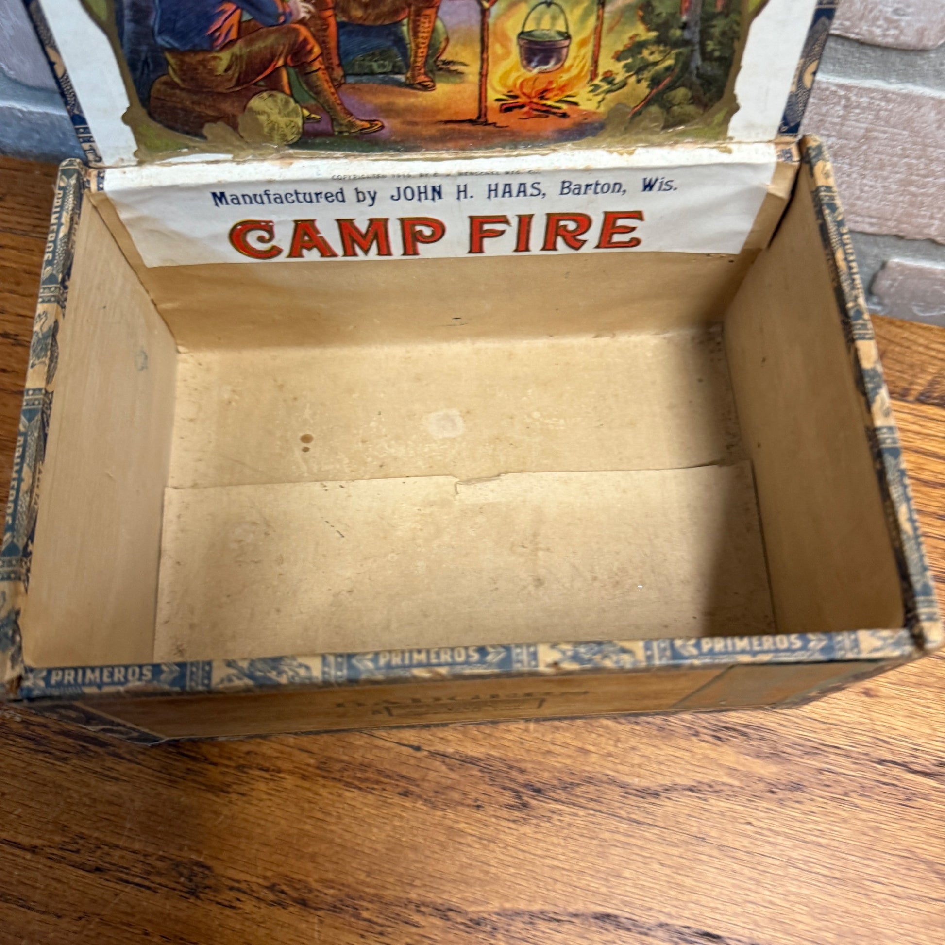 Vintage The Camp Fire Cigar Box John H. Haas Barton, Wisconsin Advertising WI