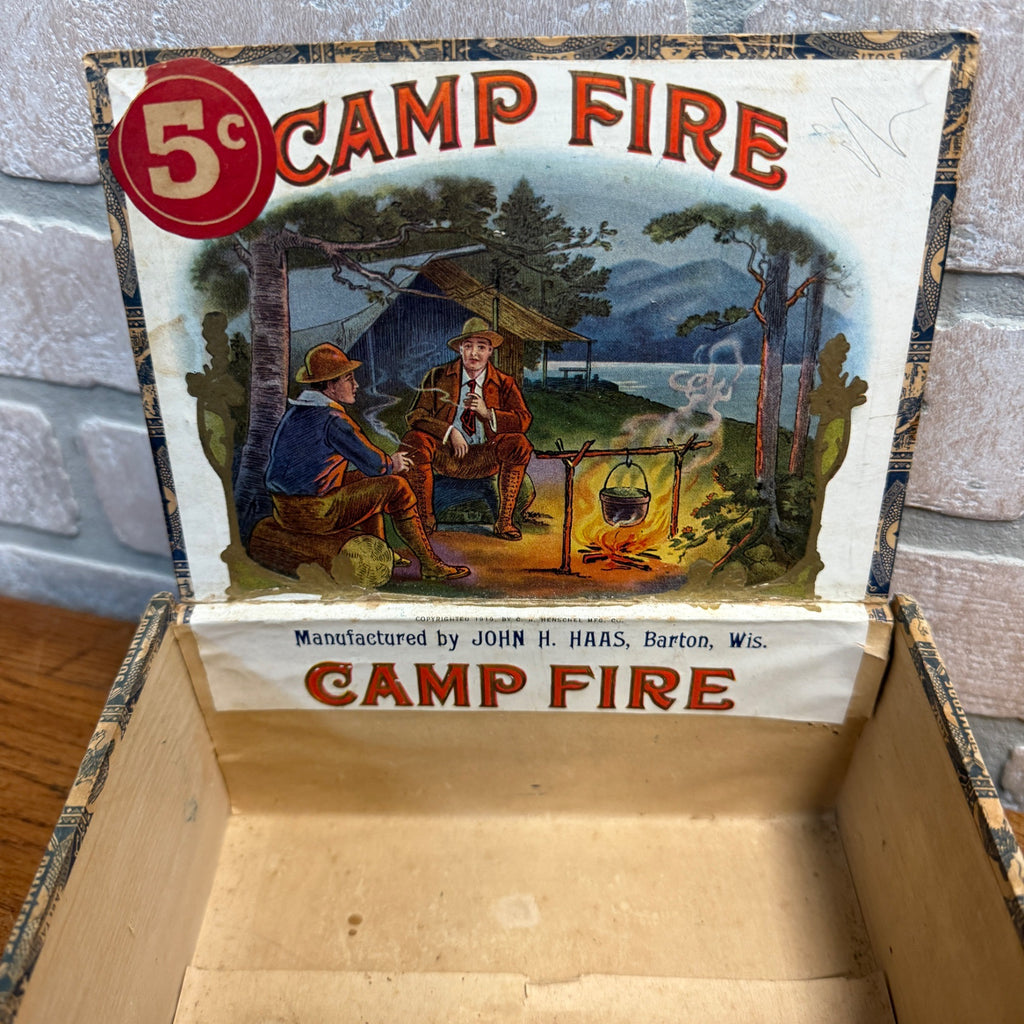 Vintage The Camp Fire Cigar Box John H. Haas Barton, Wisconsin Advertising WI