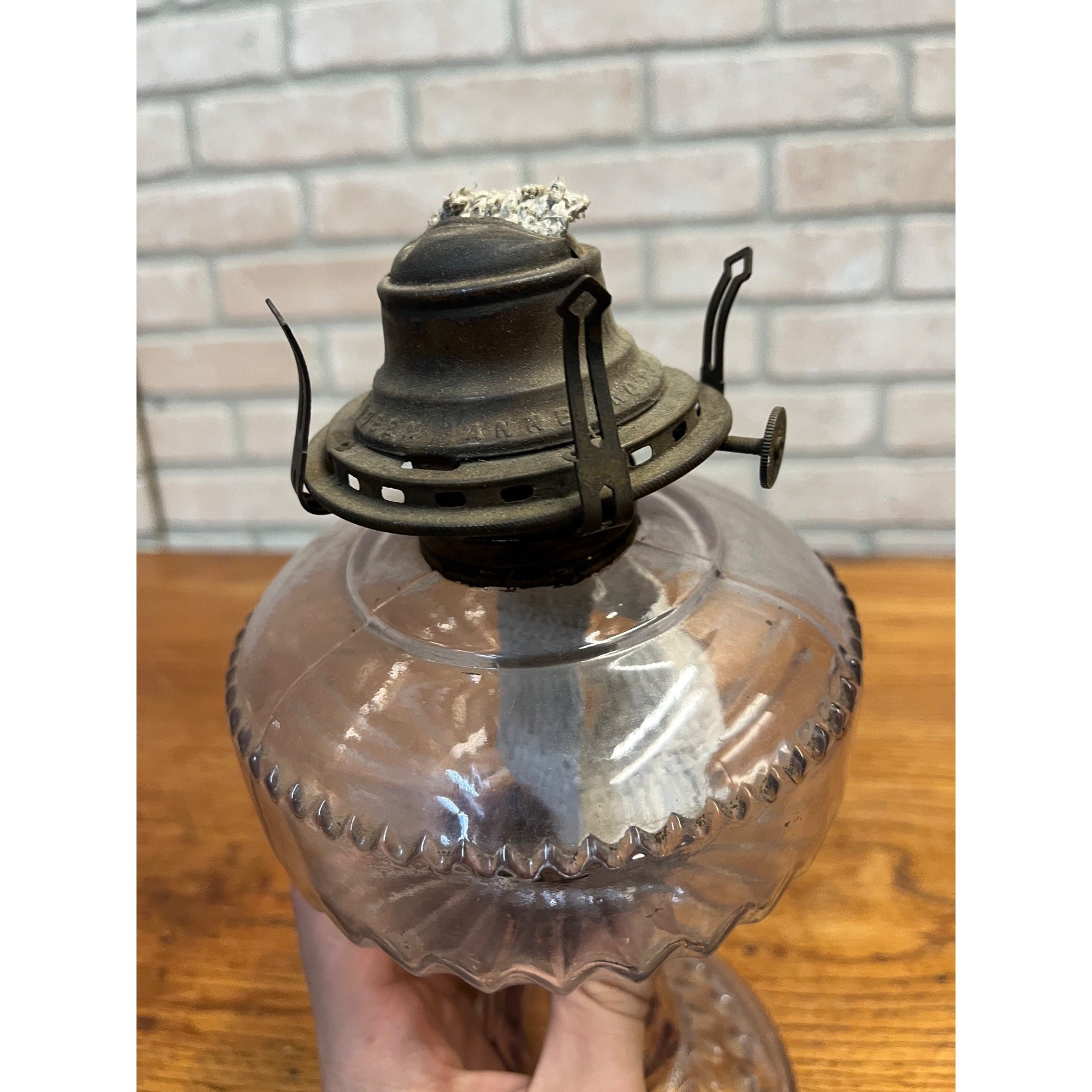 Antique EAPG Light Amethyst Purple Glass Oil Lamp w/ Queen Anne No. 2 Burner