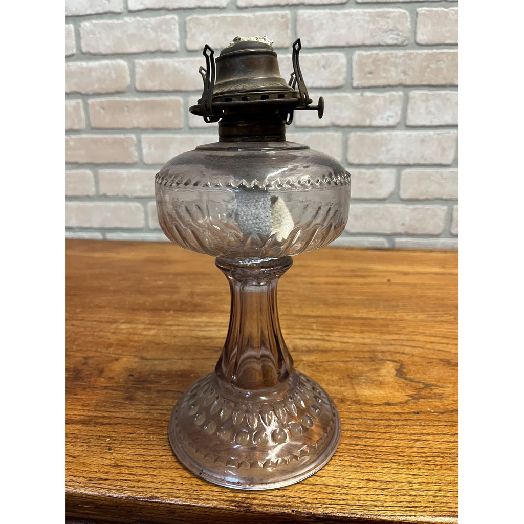 Antique EAPG Light Amethyst Purple Glass Oil Lamp w/ Queen Anne No. 2 Burner