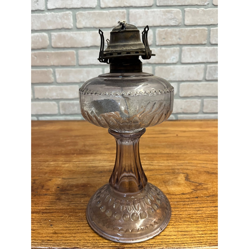 Antique EAPG Light Amethyst Purple Glass Oil Lamp w/ Queen Anne No. 2 Burner