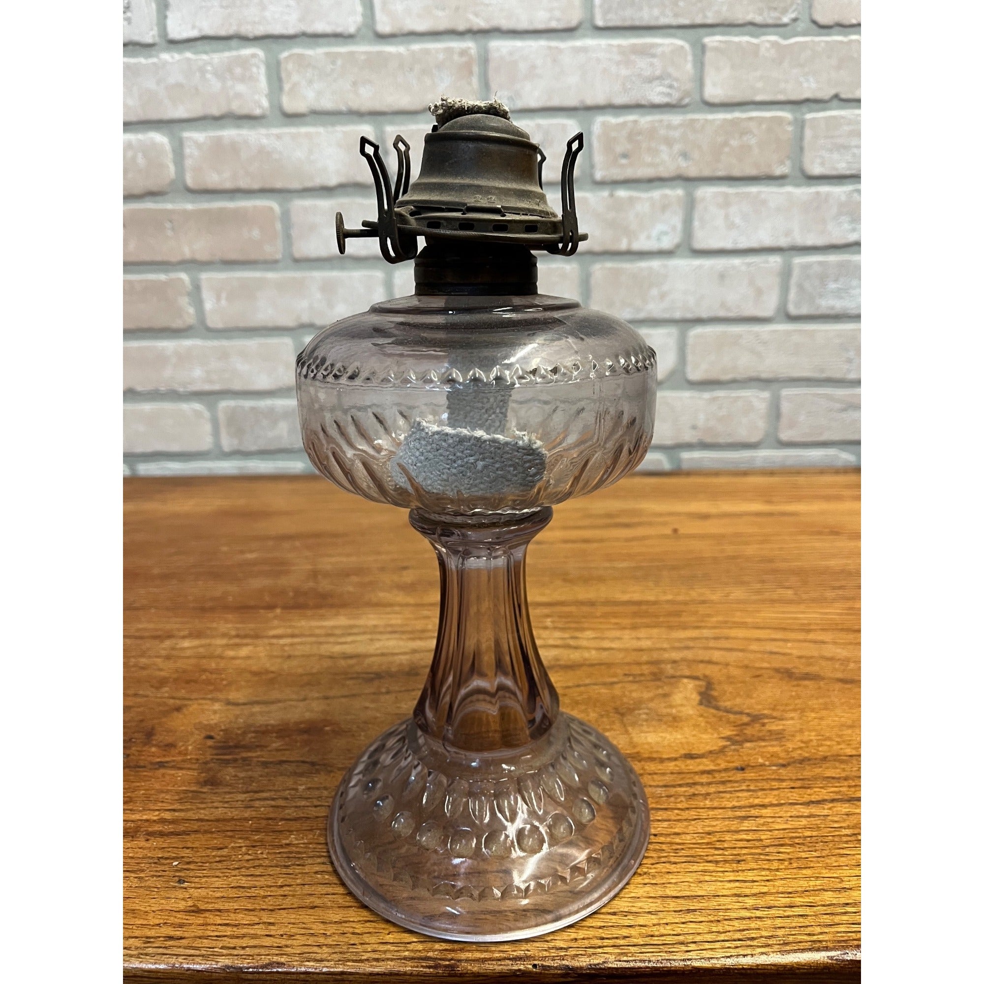 Antique EAPG Light Amethyst Purple Glass Oil Lamp w/ Queen Anne No. 2 Burner