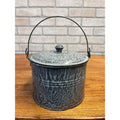 Antique Primitive Gray Enamel Graniteware Berry Bucket / Lunch Pail Lidded Farmhouse Decor
