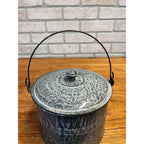 Antique Primitive Gray Enamel Graniteware Berry Bucket / Lunch Pail Lidded Farmhouse Decor