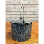 Antique Primitive Gray Enamel Graniteware Berry Bucket / Lunch Pail Lidded Farmhouse Decor