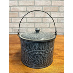 Antique Primitive Gray Enamel Graniteware Berry Bucket / Lunch Pail Lidded Farmhouse Decor