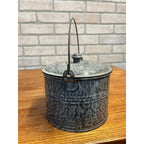 Antique Primitive Gray Enamel Graniteware Berry Bucket / Lunch Pail Lidded Farmhouse Decor
