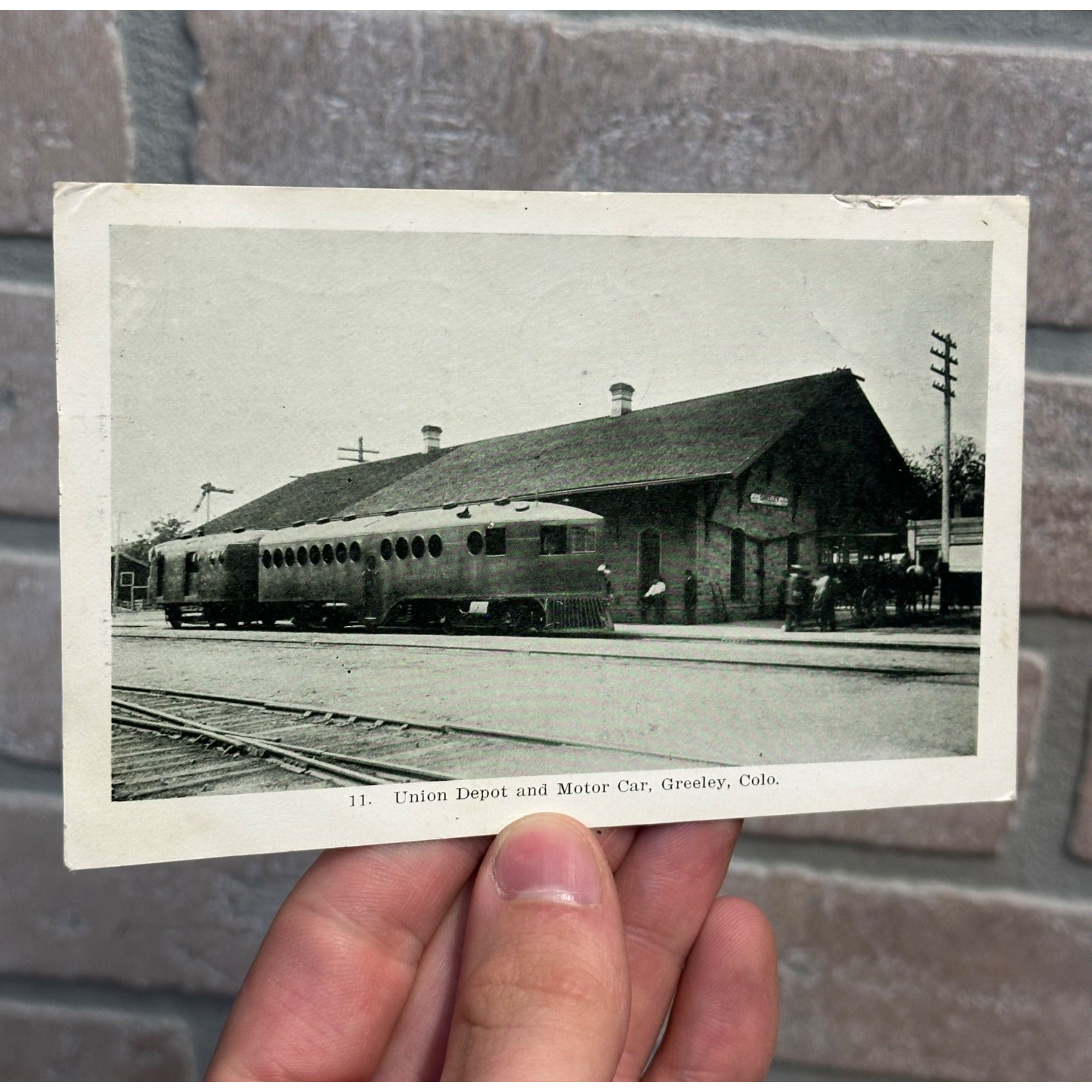 Greeley CO Colorado RPPC Postcard Union Depot & Motor Car 1908 Vintage