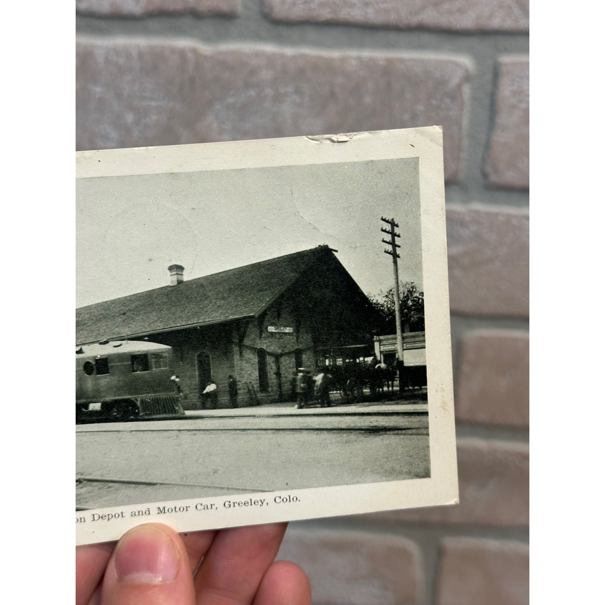 Greeley CO Colorado RPPC Postcard Union Depot & Motor Car 1908 Vintage