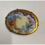 Antique Victorian Edwardian Hand Painted Porcelain Forget Me Not Brooch Pin