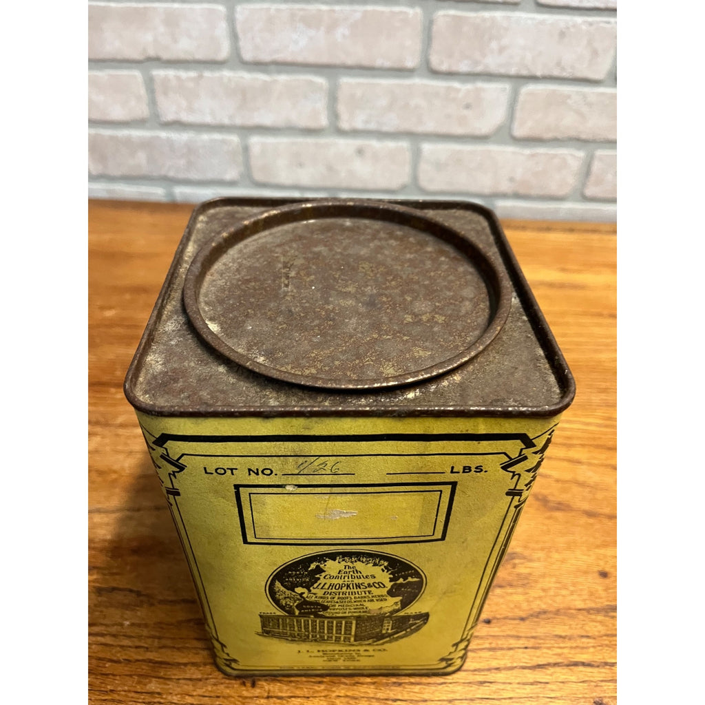 Vintage J.L Hopkins Co. Crude Drugs New York Yellow Pharmacy Container Can Tin