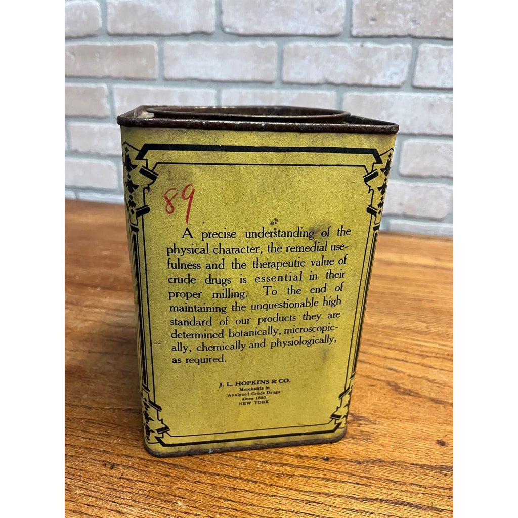 Vintage J.L Hopkins Co. Crude Drugs New York Yellow Pharmacy Container Can Tin