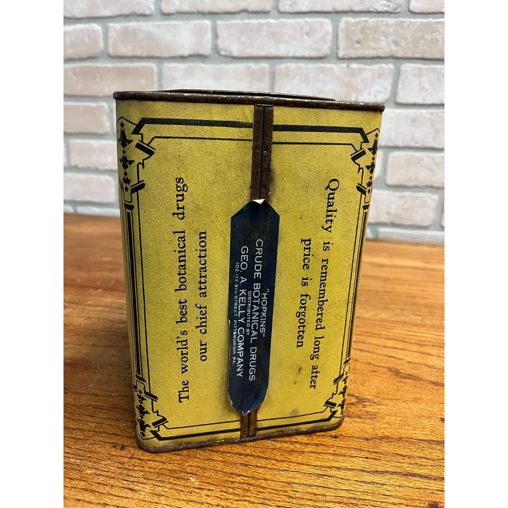 Vintage J.L Hopkins Co. Crude Drugs New York Yellow Pharmacy Container Can Tin