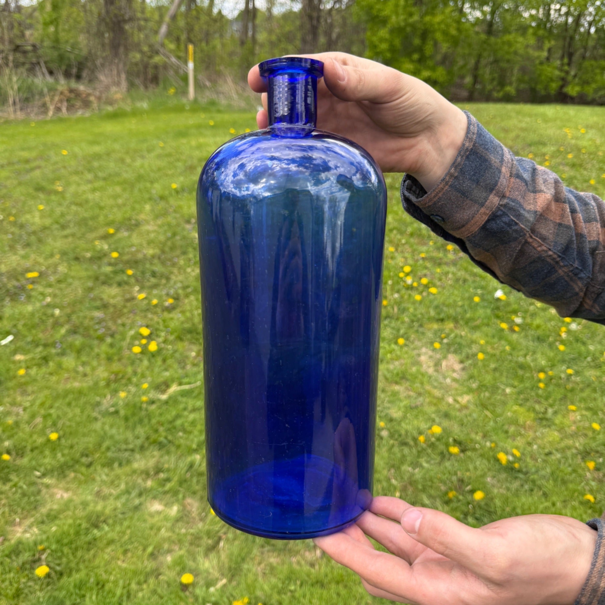 Large 12" Antique Deep Cobalt  Blue Ink Apothecary Medicine Hospital Bottle