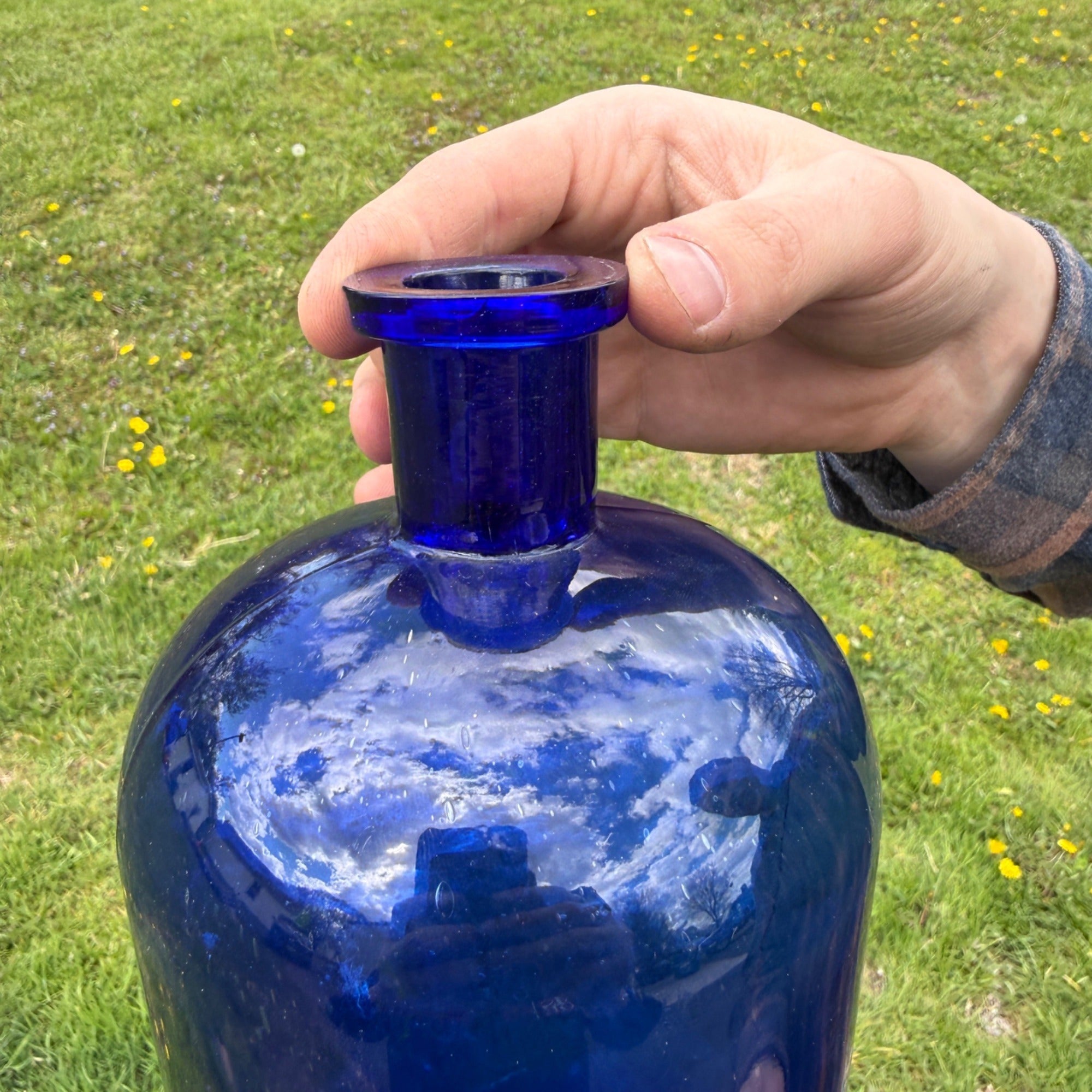 Large 12" Antique Deep Cobalt  Blue Ink Apothecary Medicine Hospital Bottle