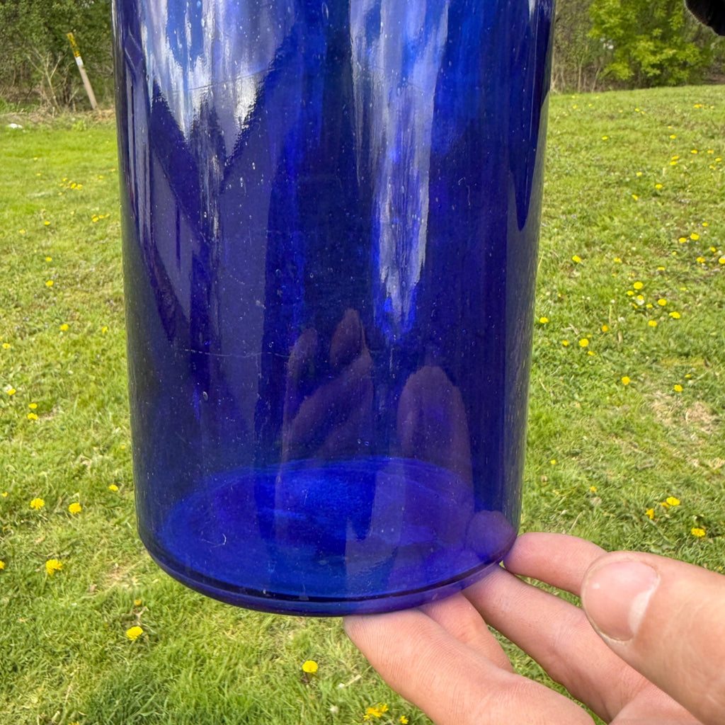 Large 12" Antique Deep Cobalt  Blue Ink Apothecary Medicine Hospital Bottle