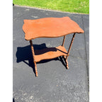 Vintage Plant Stand or  Accent Table with Spindle Legs Brown Painted