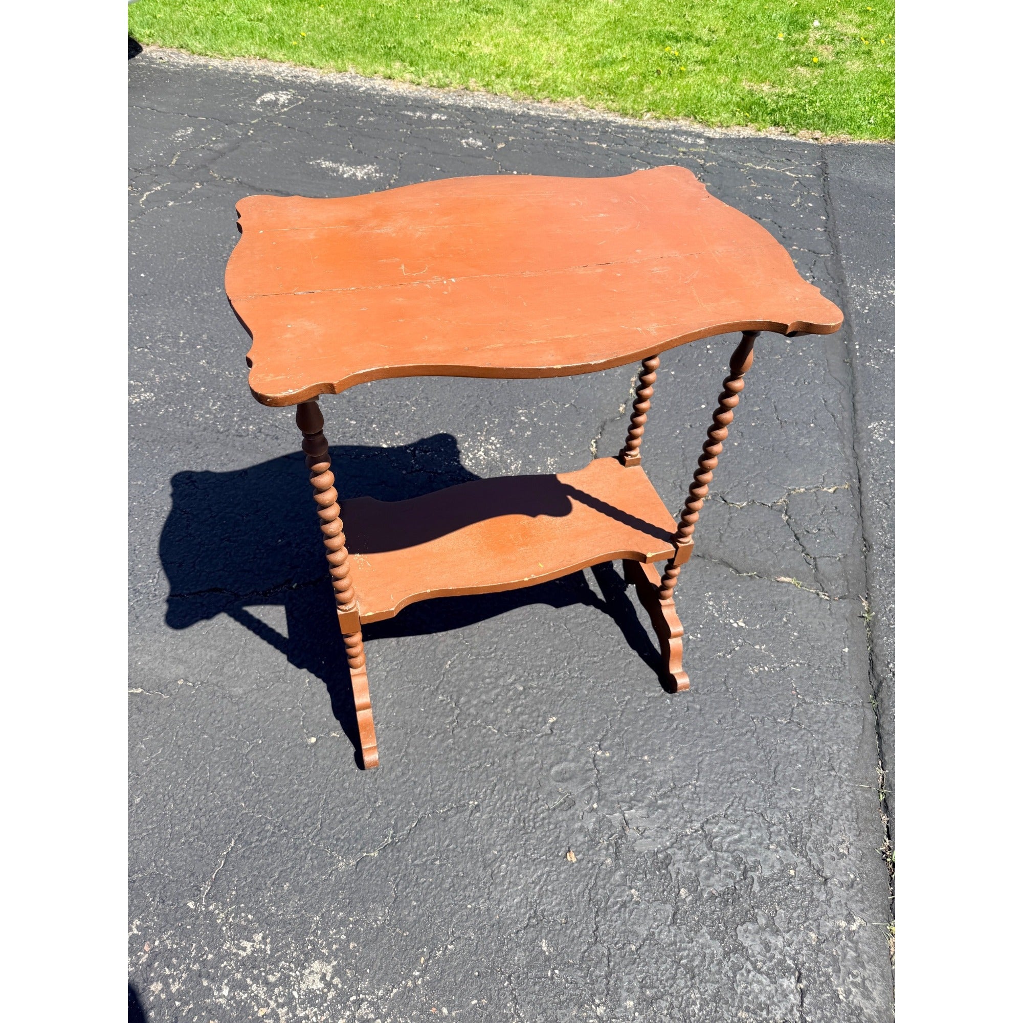 Vintage Plant Stand or  Accent Table with Spindle Legs Brown Painted
