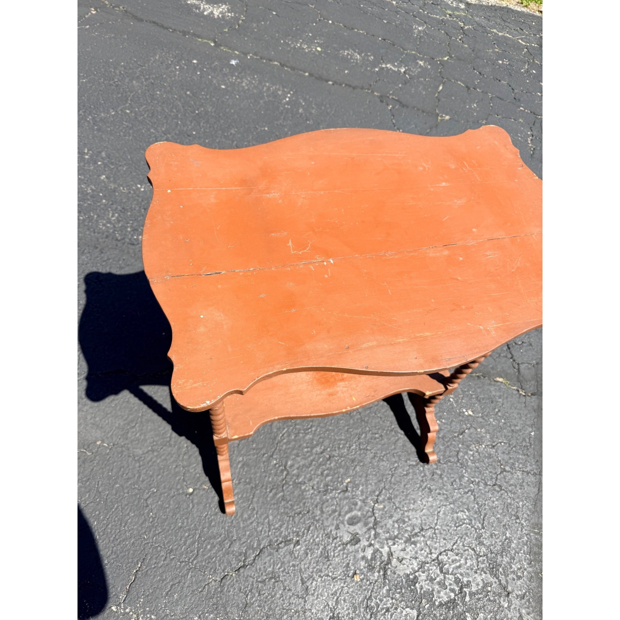 Vintage Plant Stand or  Accent Table with Spindle Legs Brown Painted