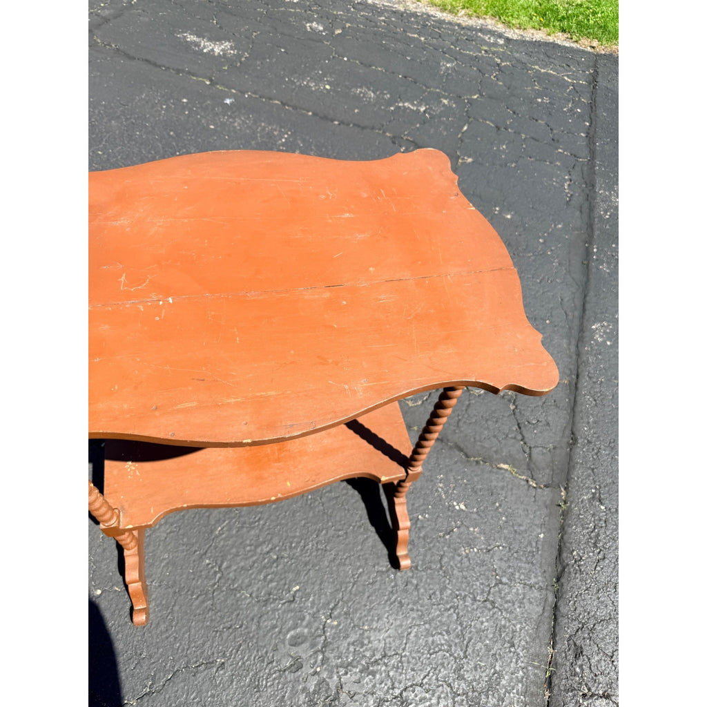 Vintage Plant Stand or  Accent Table with Spindle Legs Brown Painted