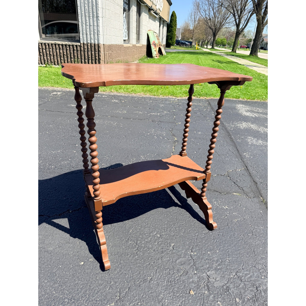 Vintage Plant Stand or  Accent Table with Spindle Legs Brown Painted