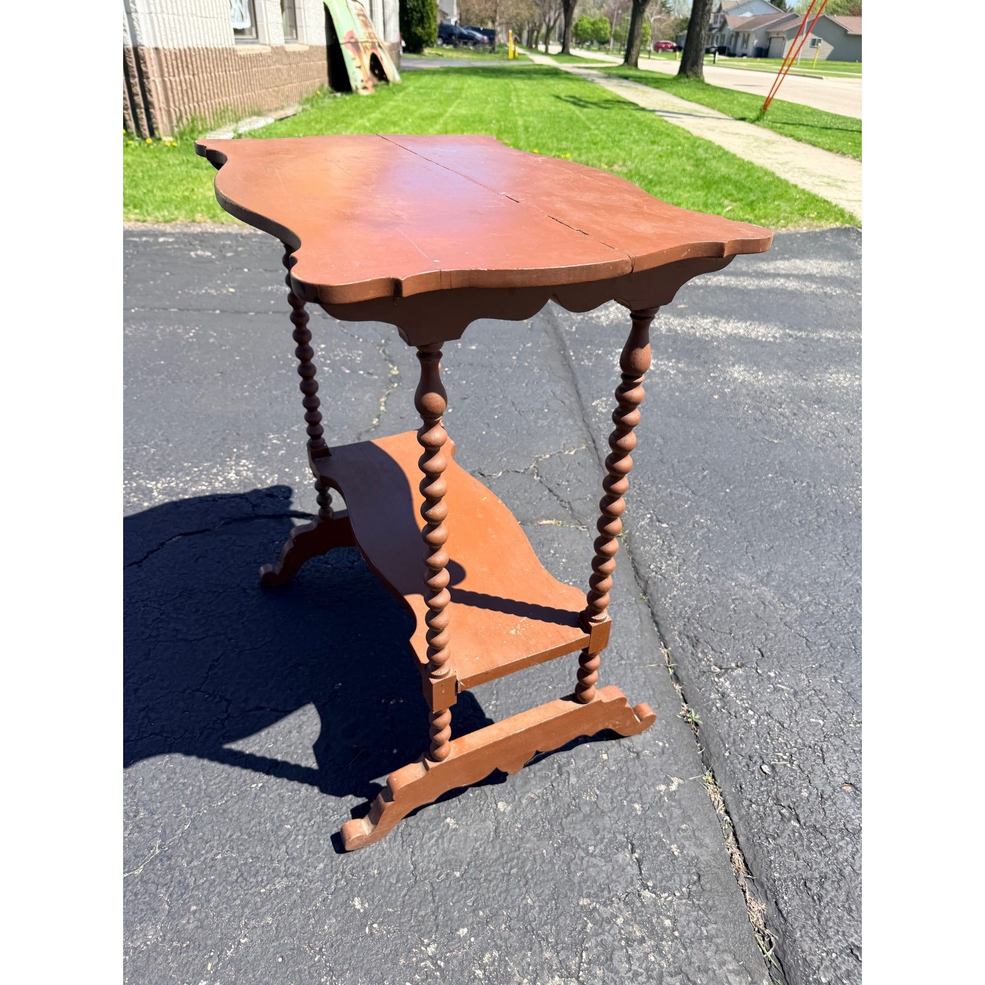 Vintage Plant Stand or  Accent Table with Spindle Legs Brown Painted