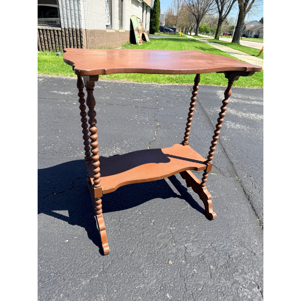 Vintage Plant Stand or  Accent Table with Spindle Legs Brown Painted