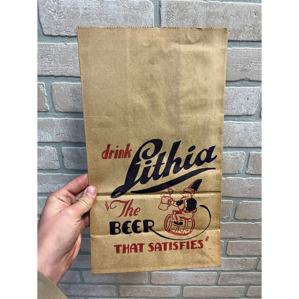 Vintage West Bend Lithia Lager Beer Paper Bag Advertising Wisconsin WI Wis Bar
