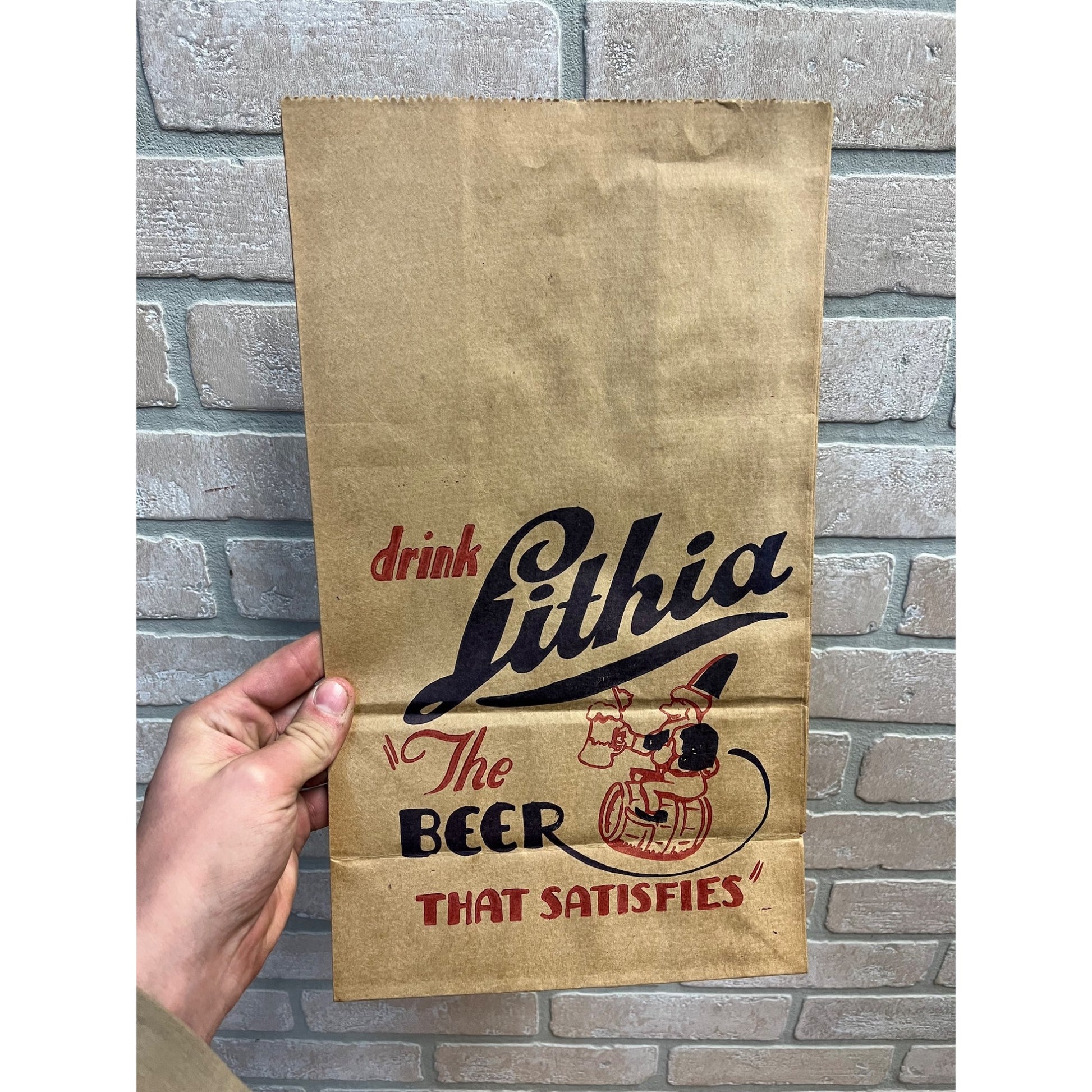 Vintage West Bend Lithia Lager Beer Paper Bag Advertising Wisconsin WI Wis Bar