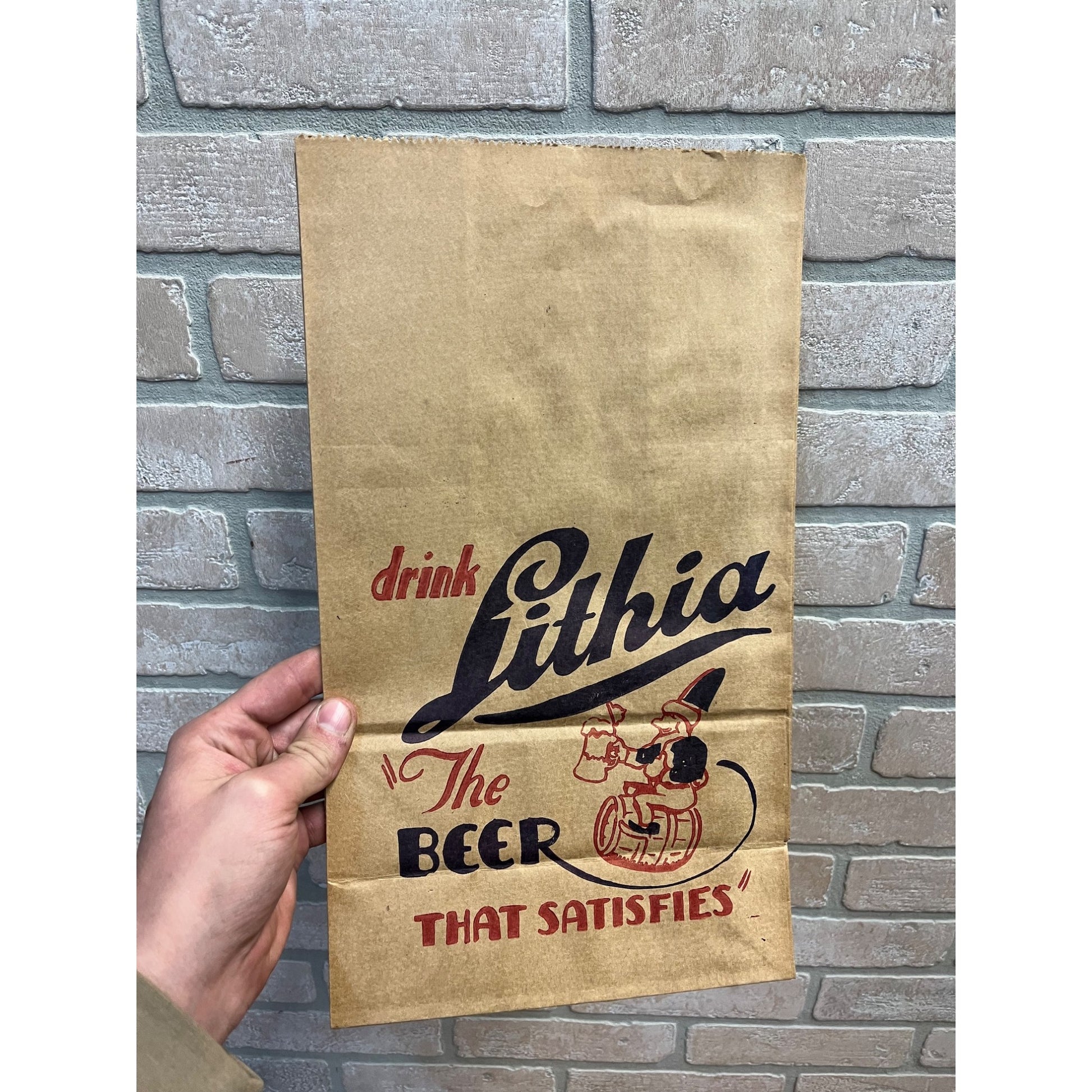 Vintage West Bend Lithia Lager Beer Paper Bag Advertising Wisconsin WI Wis Bar