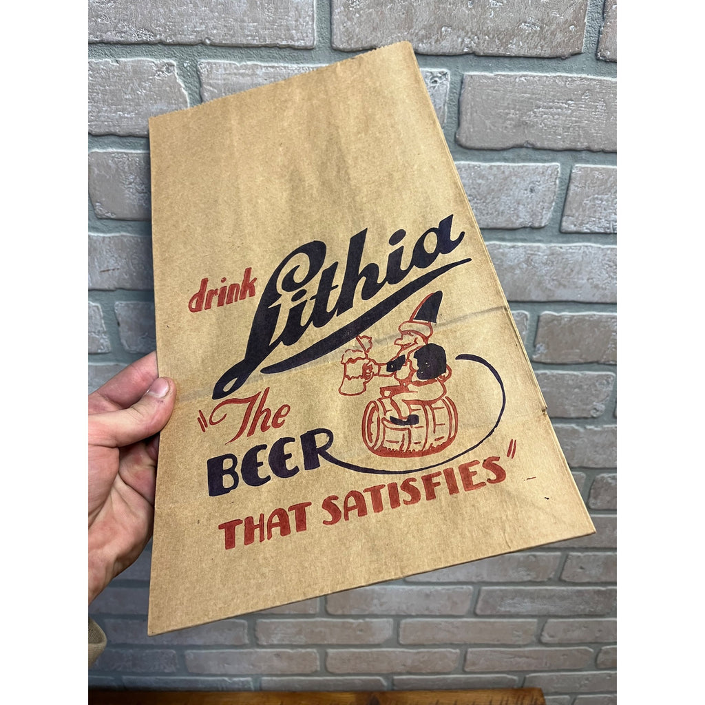 Vintage West Bend Lithia Lager Beer Paper Bag Advertising Wisconsin WI Wis Bar
