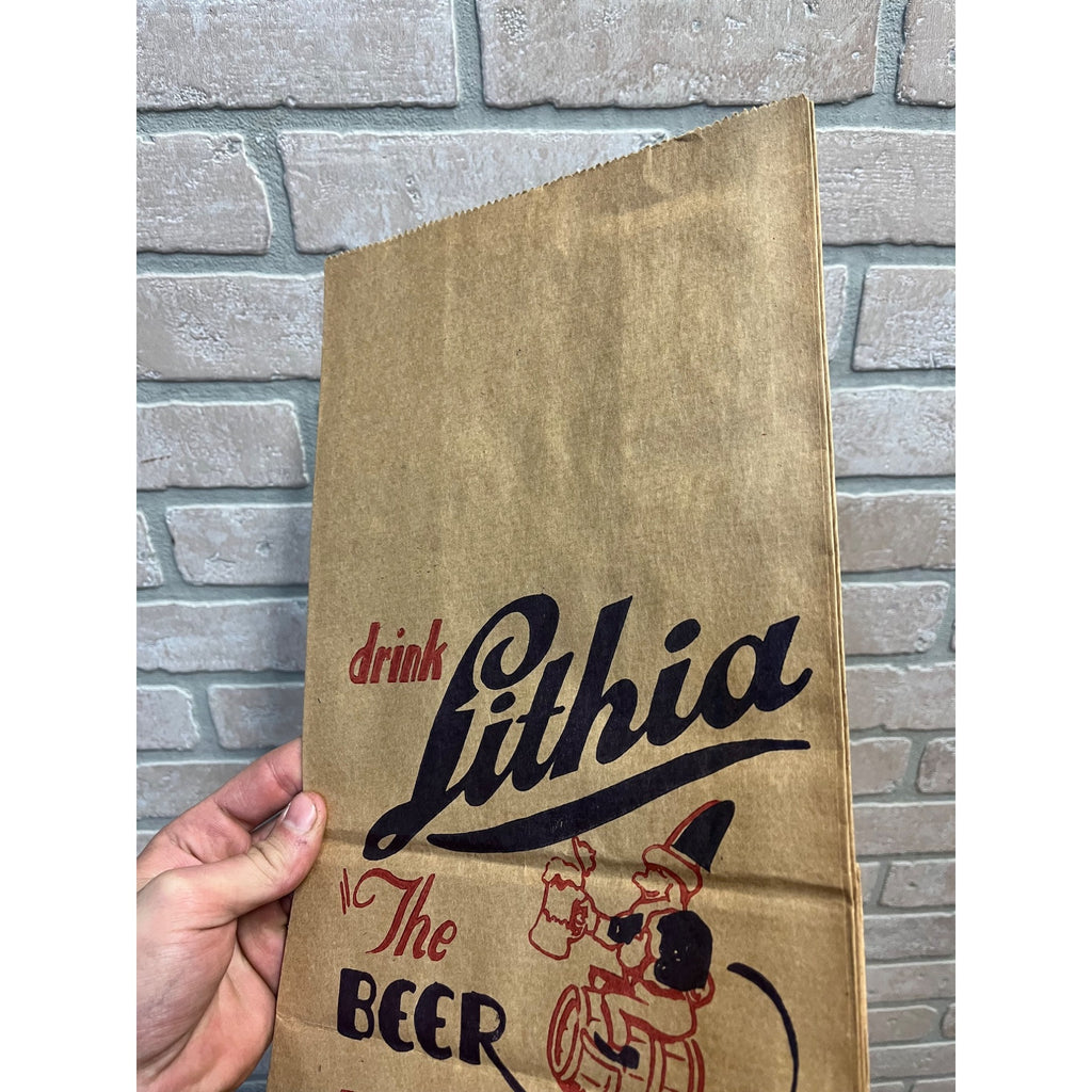 Vintage West Bend Lithia Lager Beer Paper Bag Advertising Wisconsin WI Wis Bar