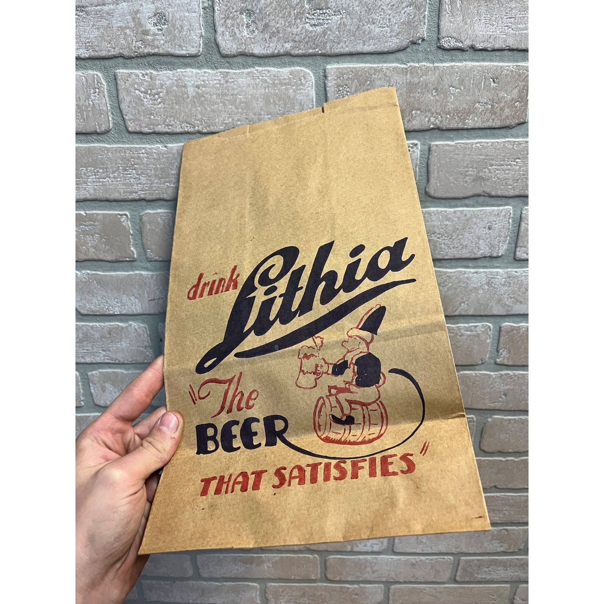 Vintage West Bend Lithia Lager Beer Paper Bag Advertising Wisconsin WI Wis Bar