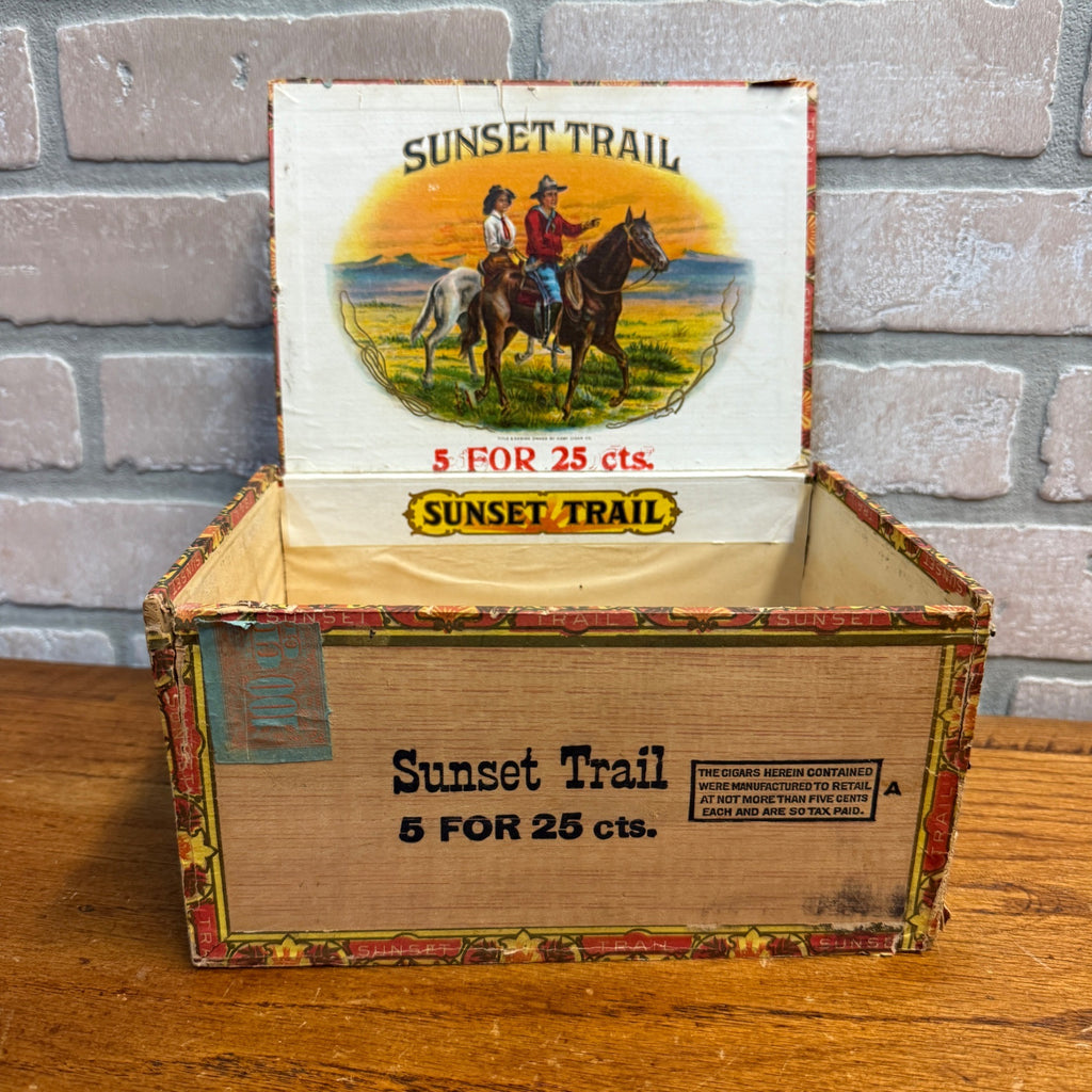 Vintage Sunset Trail Cigar Wooden Box Wooden Advertising Display Tobacco